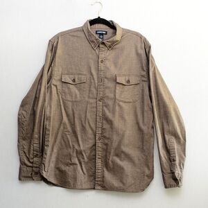 Lands' End Shirt L Tailored Fit 16-16 1/2 Brown Button down long sleeve gorp